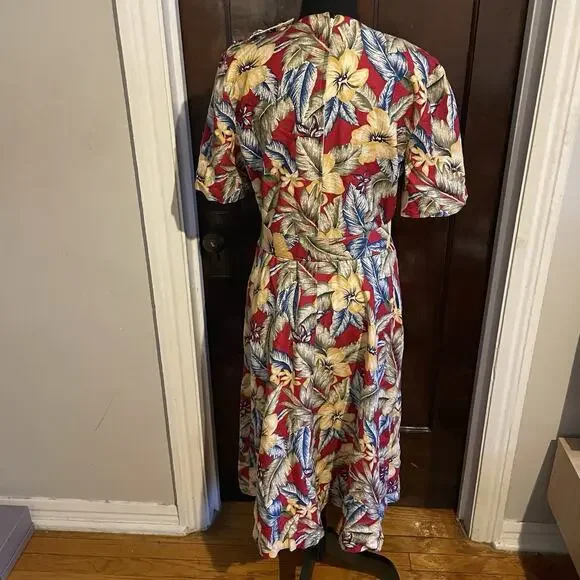 Vintage 90s Talbots Womens 8 Belted Linen Blend Short Sleeve Hawaiian Dress USA - Picture 5 of 15